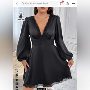 Shein Curve Black Dress with Lace Accents